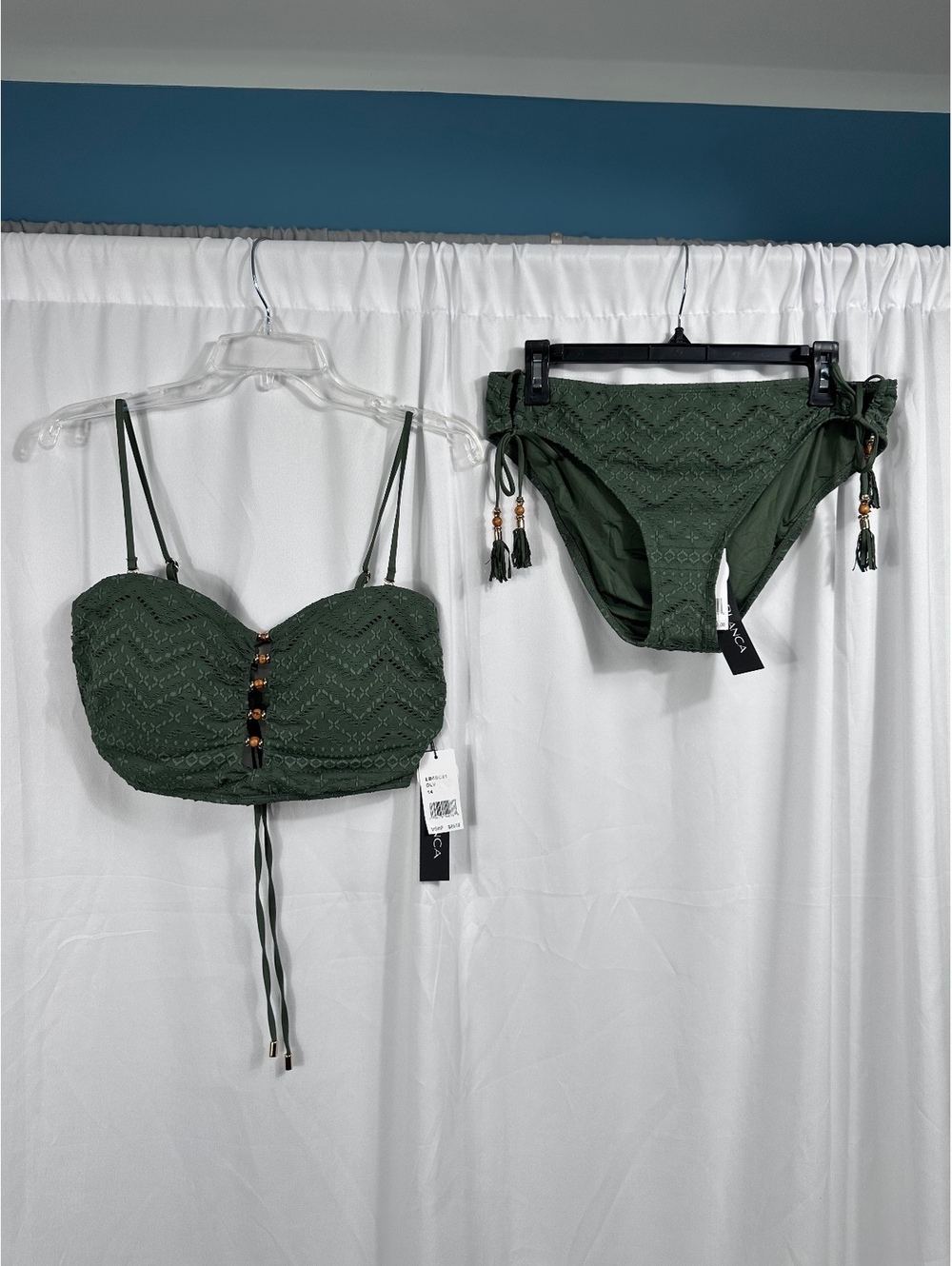 La Blanca Olive Green Lace Bikini Set Size 14
